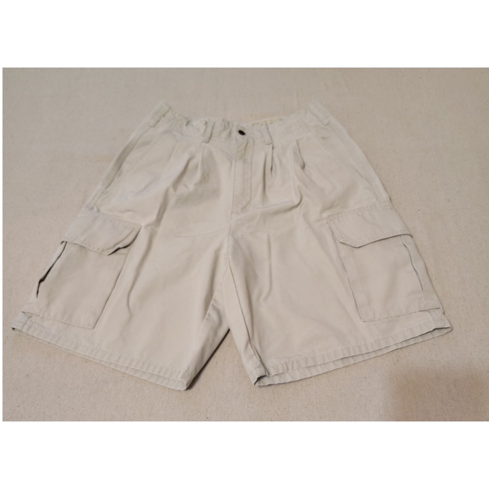 Eddie Bauer Mens Cargo Shorts Utility Pockets Khaki Pleated Cotton Size 29 11